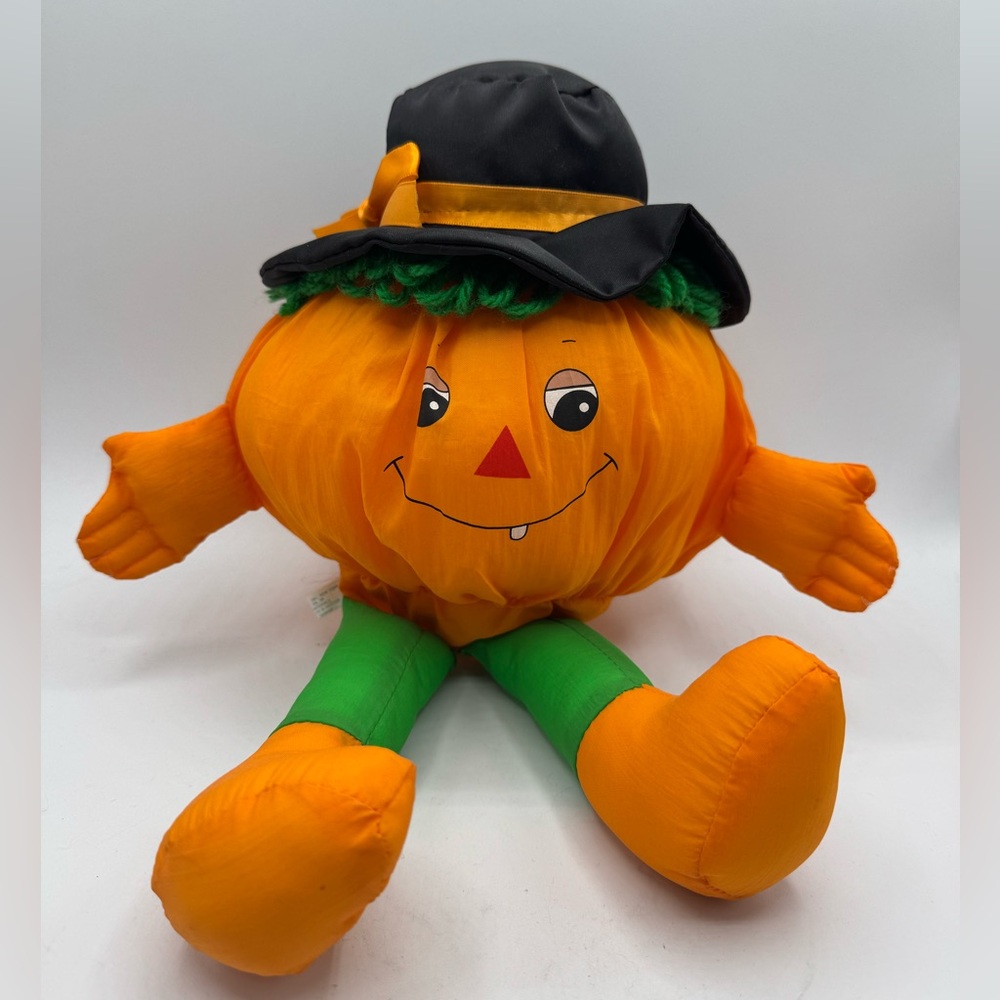 VTG Jerry Elsner Nylon Pumpkin Plush 10" Stuffed Animal Halloween Pumpkin Man